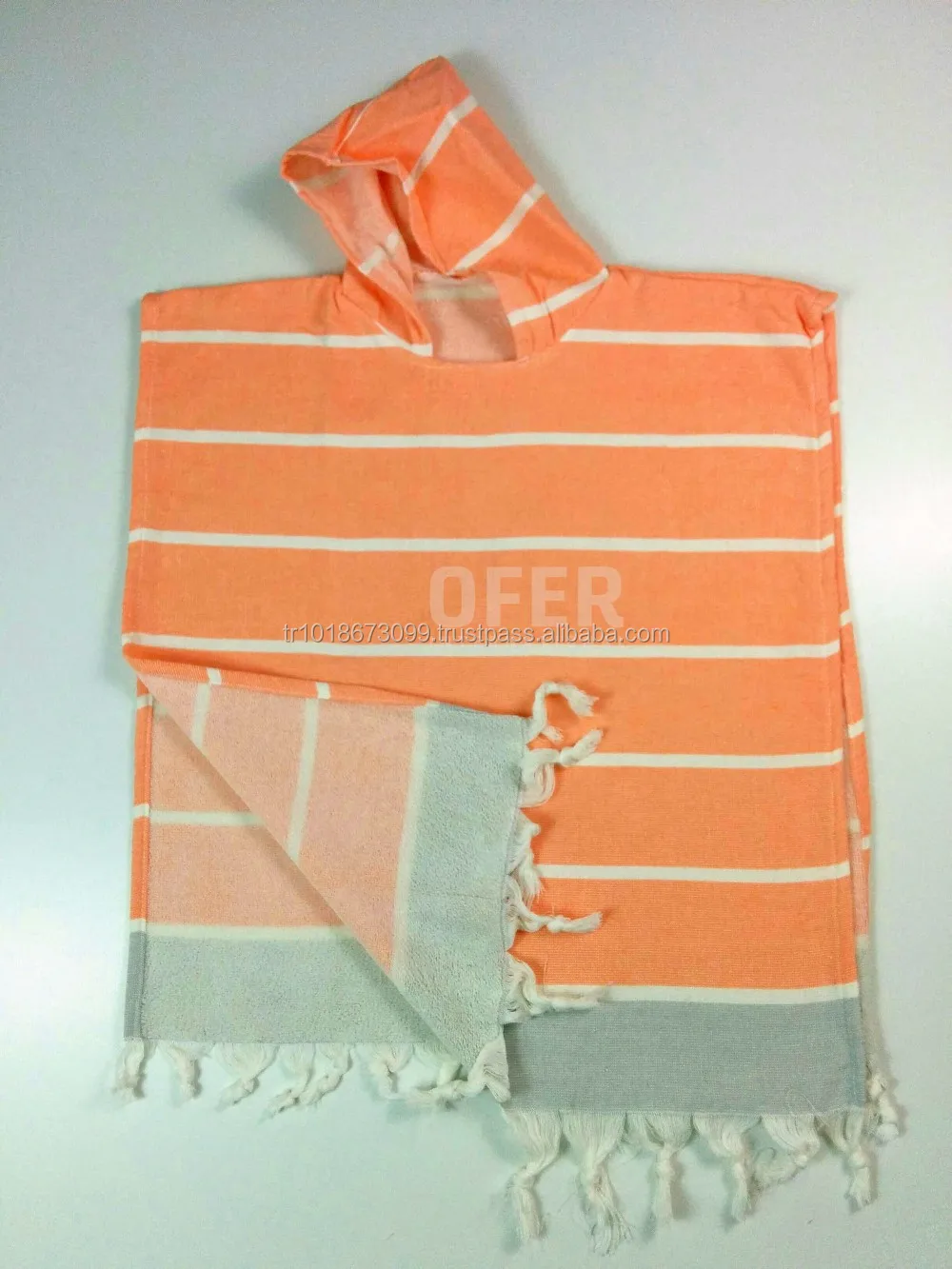 Blue Cotton Pestemal Poncho,Kids,Turkish Towel,For Children Hooded Kids