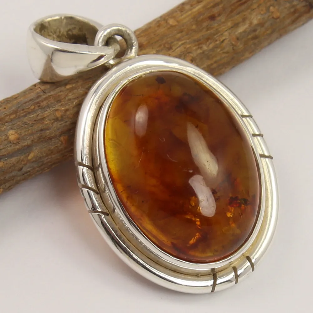 Indian Fashion Pendant 925 Solid Sterling Silver Jewelry Natural Amber ...