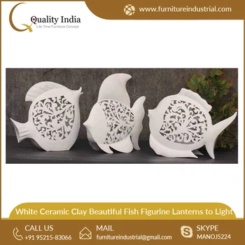 White Ceramic Clay Beautiful Fish Figurine Lanterns To Light For Home Decor Buy Personalized Clay Figurines Custom Ceramic Figurines Ceramic Decor