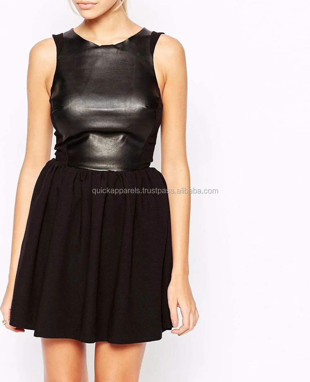 Mini Off The Shoulder Pu Leather Flower Cute Casual Black Dresses Women