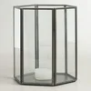 Hexagon shape glass and metal mix lantern and candle holder
