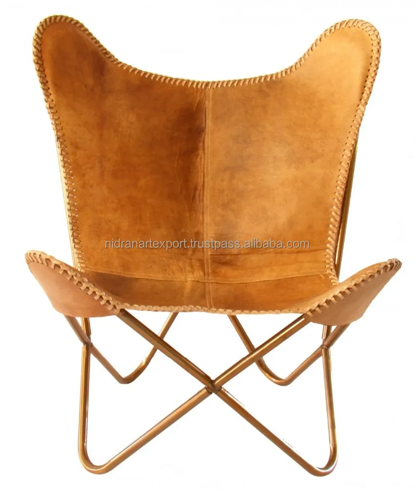 Industrial Vintage Iron Leather Easy Butter Fly Design Chair