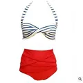 2016 Fashion Striped Swimsuit High waist Bikini Women Sexy Bandage Push up Swimwear Padded Bra Bathing