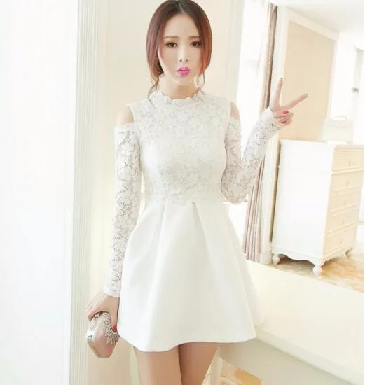 Lace Woman Dress White Off Shoulder Dress For Lady Hollow Bodycon Dress ...
