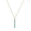 Genuine Sleeping Beauty Arizona Turquoise Gemstone Bar Drop Pendant Necklace Solid 18K Yellow Gold Manufacturer Jewelry