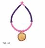 Lord Krishna Red Stone Floral Design Yellow gold Plated Silver Pendant Threads necklace