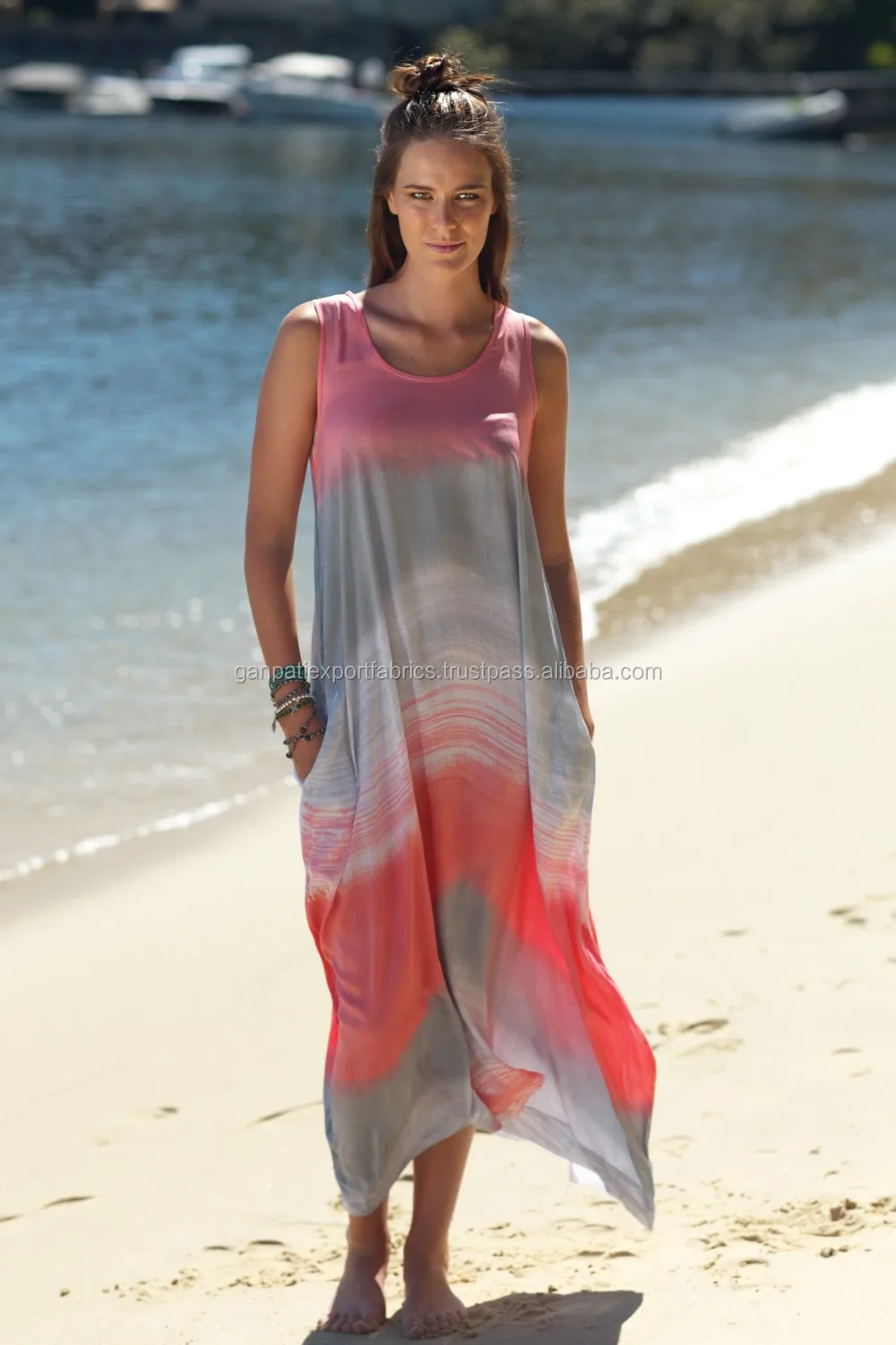 Women's Beachwear Latest Designer Tie & Dye Sleeveless Kaftan Swimsuits