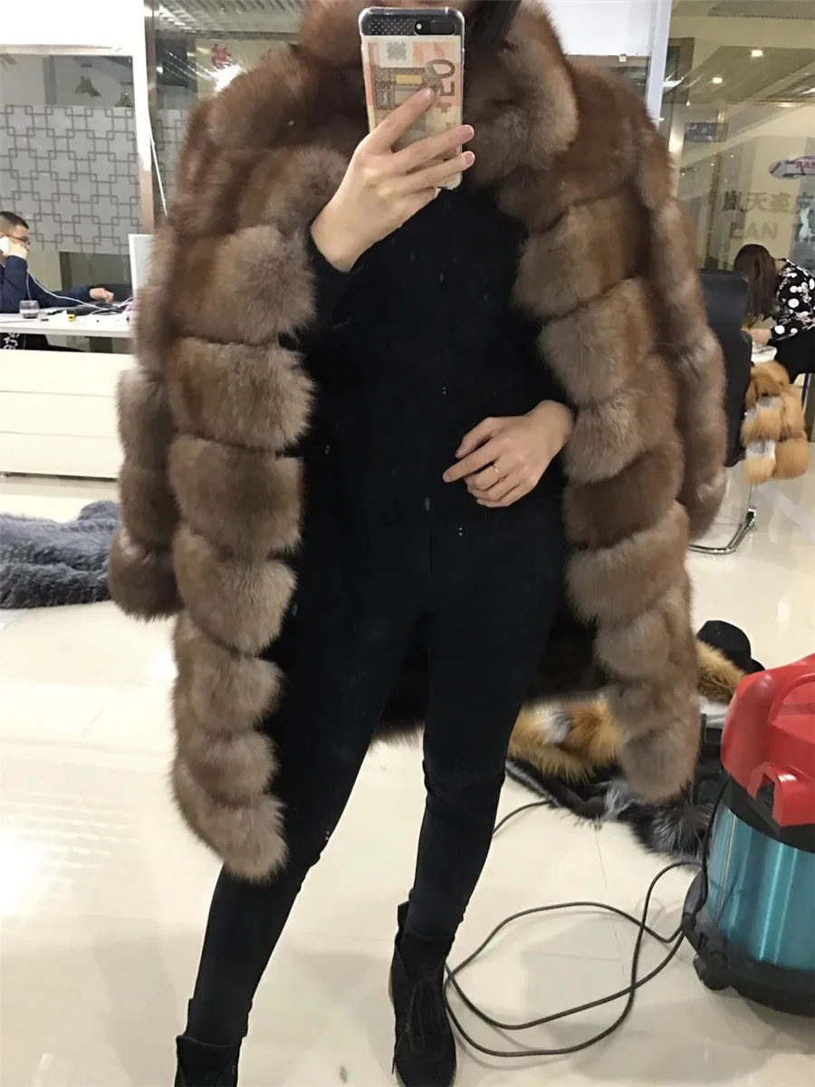 Genuine Fabric Natural Fur Coat Women Down Jacket Winter Long Section