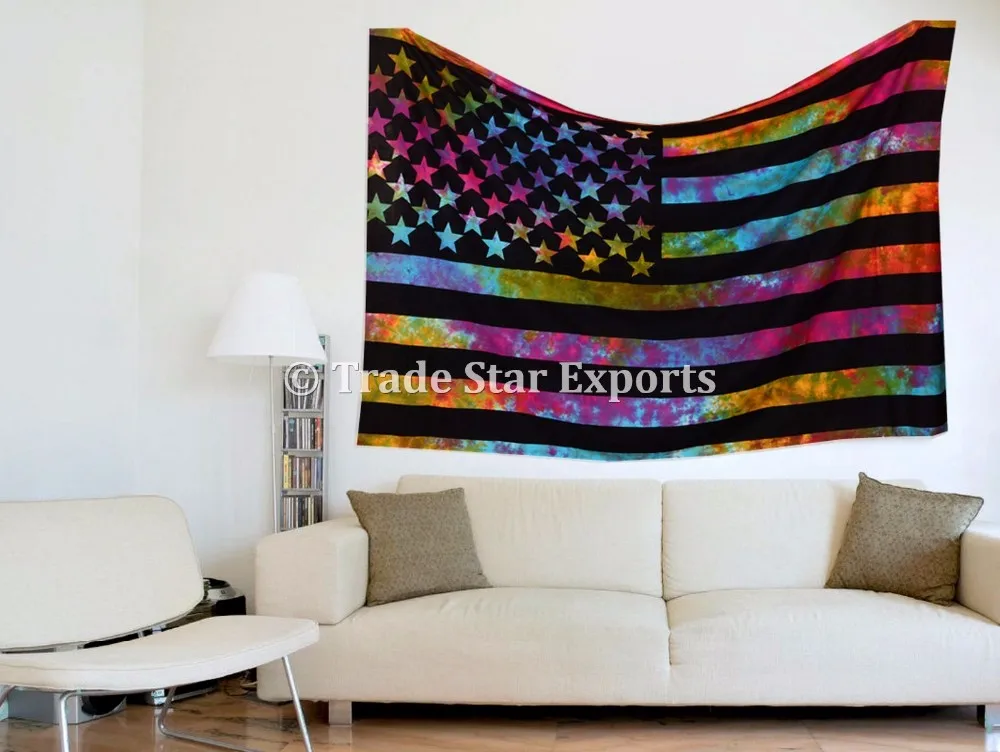 American Flag Tapestry Twin Tie Dye Wall Hanging USA Flag Boho Throw Wall Decor 