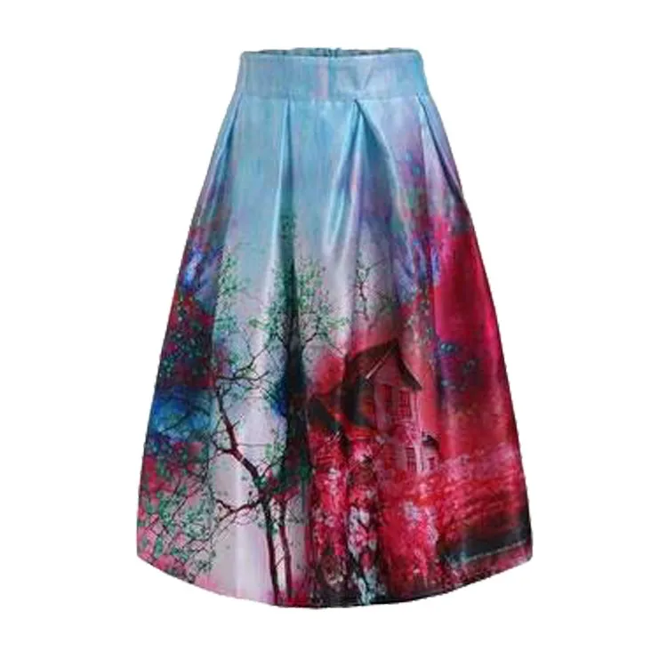 Oem Supply Type Peach Blossom Printed Skirt Dress High Waisted A Line ...