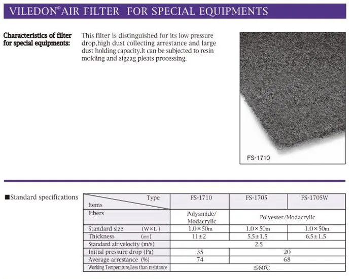 Japan Vilene Company Air Filter For Spraypainting Booth,Oven And Clean