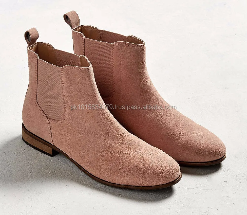 Chelsea Pink Suede Boots,Genuine Leather High Quality Ankle Dress Boots