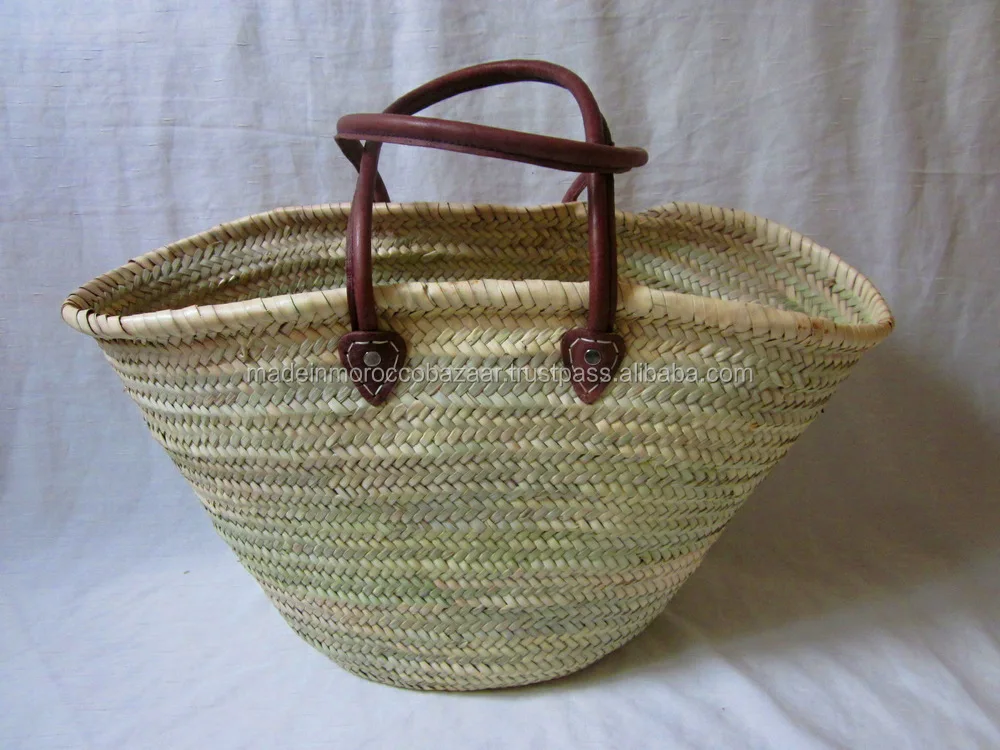 Authentic Handmade Shopping Wicker Straw Baskets With Natural Leather