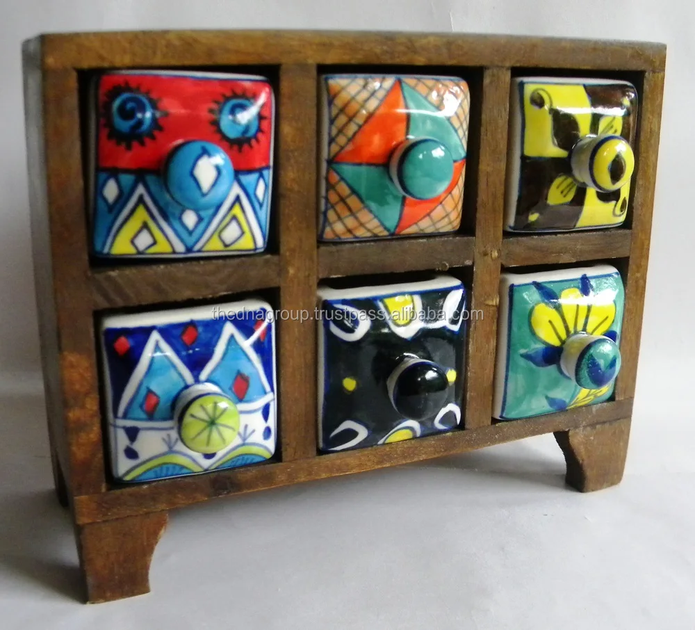Wooden Chest 6 Ceramic Drawers Natural Horizontal Buy Wooden
