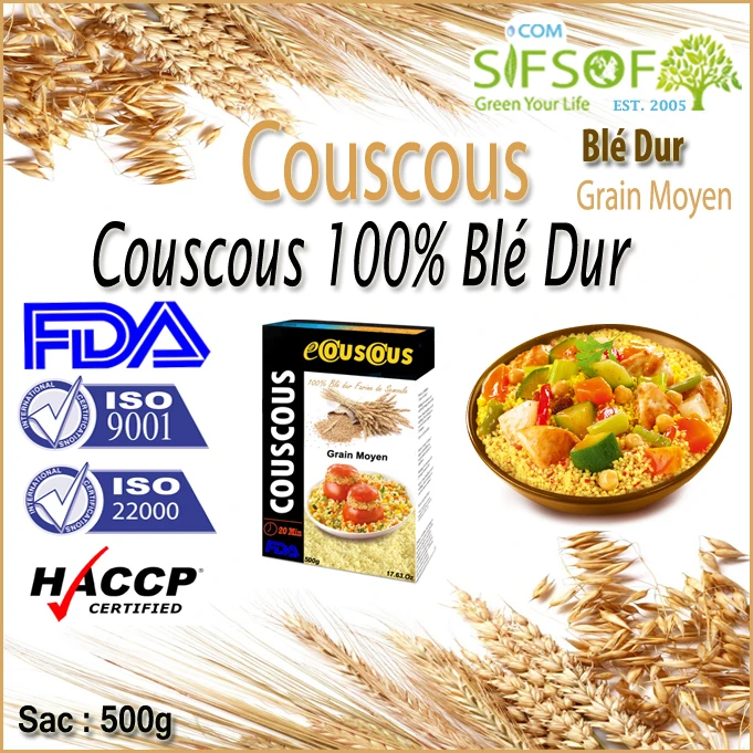 Couscous Tunisien de blé dur. Couscous grain moyen. Couscous de haute