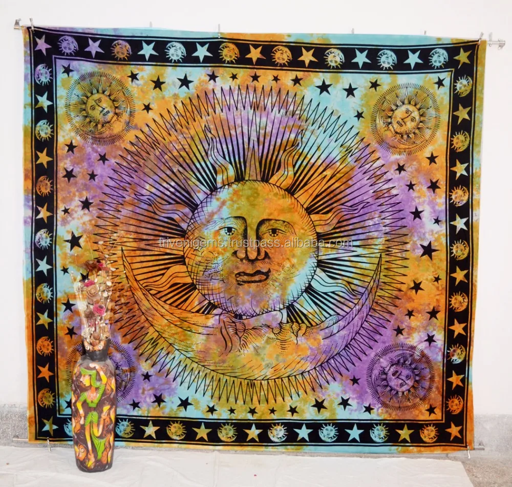 Zon wandtapijt opknoping hippie kamer decor ideeën slaapkamer ...