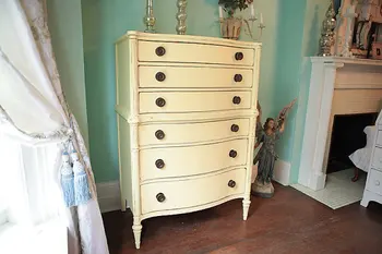 Antique Vintage Shabby Chic Butter Yellow Tall Dresser Distressed