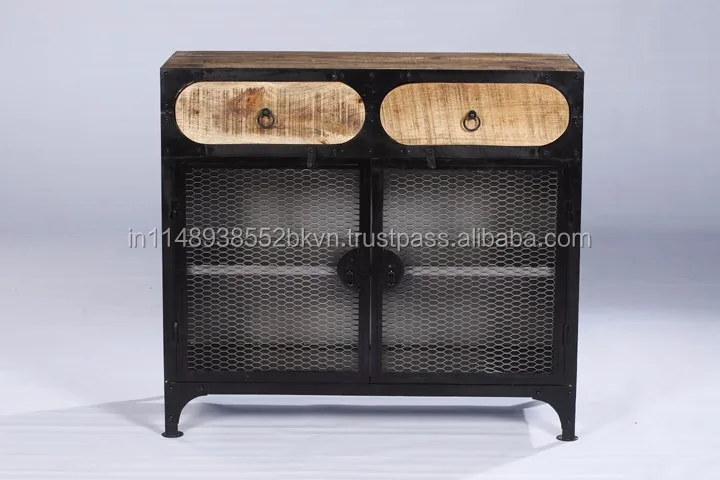 Industrial Vintage Metal And Wood 2 Drawer Iron Cabinet Buy