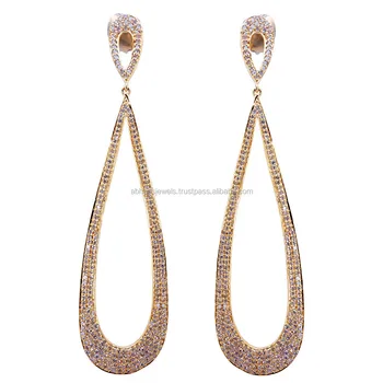 Pave Diamond 18k Rose Gold Drop Wedding Earrings Yellow For Women S Long Designer Jewelry Solid Pave Diamond 18k Rose Gold Drop Wedding Earrings Yellow For Women S Long Designer Jewelry Solid