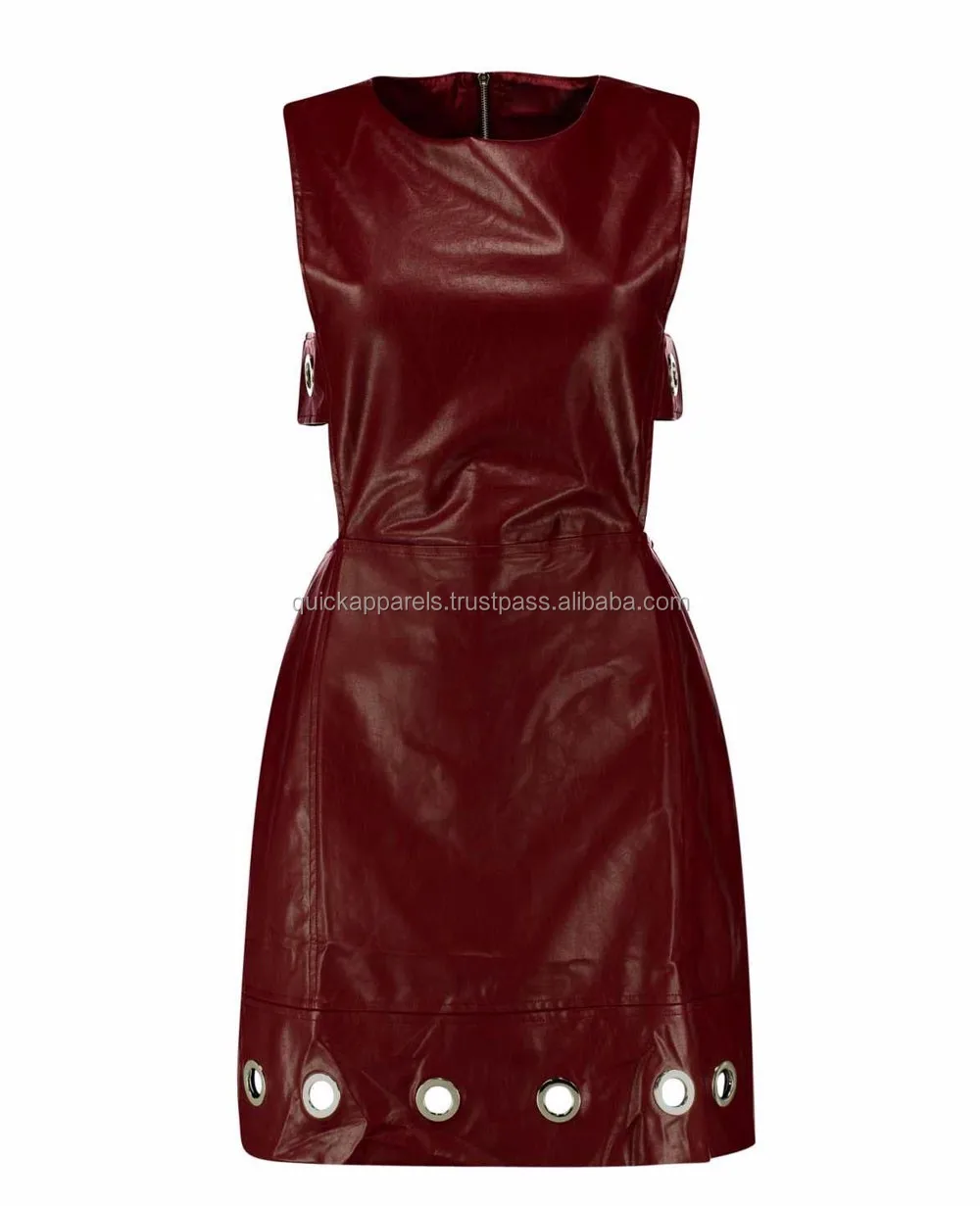 Casual Dresses Faux Leather Buckle Strap Overall Dress/newest Design Woman Bareness Genuine