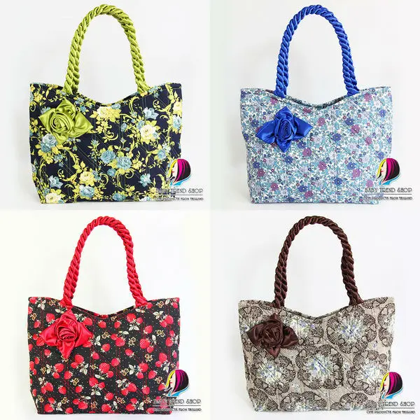 Handbags Vintage Floral Ladies Handbags With Front Rose Ribbon And