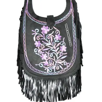 black suede fringe bag