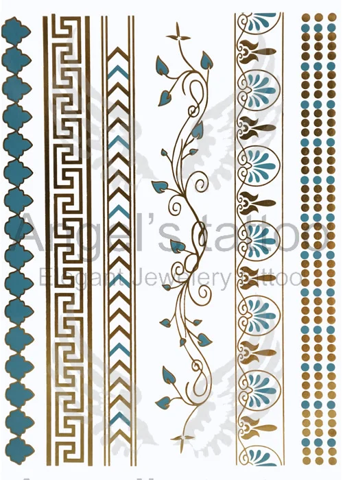 Fashionable Woman Jewelry Blue Sea - Flash Metallic Temporary Tattoo - Gold & Blue Color