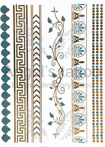 Fashionable Woman Jewelry Blue Sea - Flash Metallic Temporary Tattoo - Gold & Blue Color
