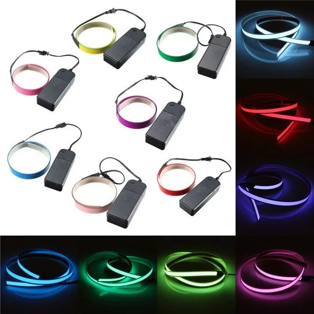1M 3ft Neon Glowing Lights Strobing Ribbon El Tape for Clothes Decor Battery Box 