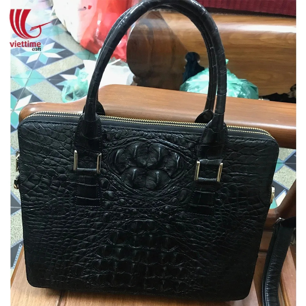 Black Crocodile Embossed Genuine Leather Handbag For Ladies Wholesale ...