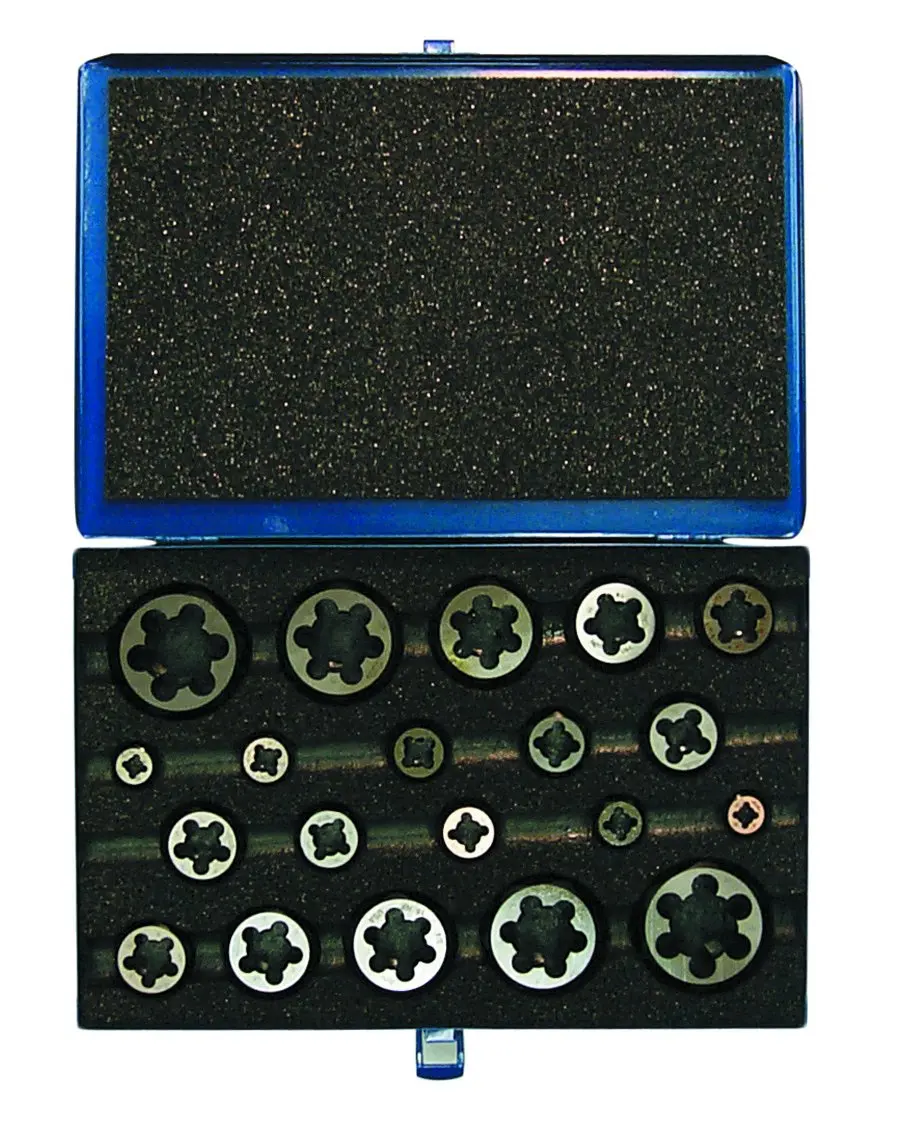 Cle-Line C67282 Hexagon Rethreading Die Set, 1/4-20NC, 5/16-18NC, 3/8-16NC, 7/16-14NC, 1/2-13NC, 9/16-12NC, 5/8-11NC, 3/4-10NC, 7/8-9NC, 1-8NC, 1/4-28NF, 5/16-24NF, 3/8-24NF, 7/16-20NF, 1/2-20NF, 9/16-18NF, 5/8-18NF, 3/4-16NF, 7/8-14NF, 1-14NS