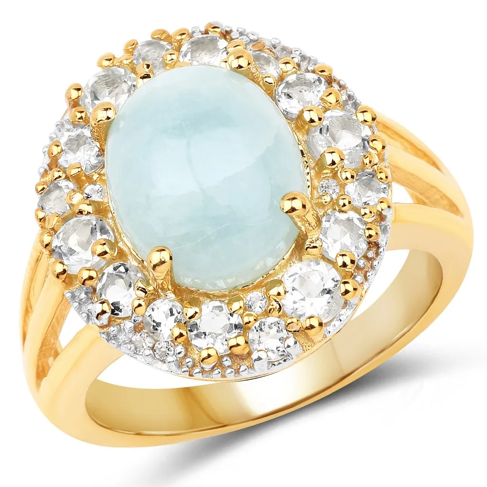 Diamond /& Aquamarine Ring Sterling Silver or Yellow Gold Plated