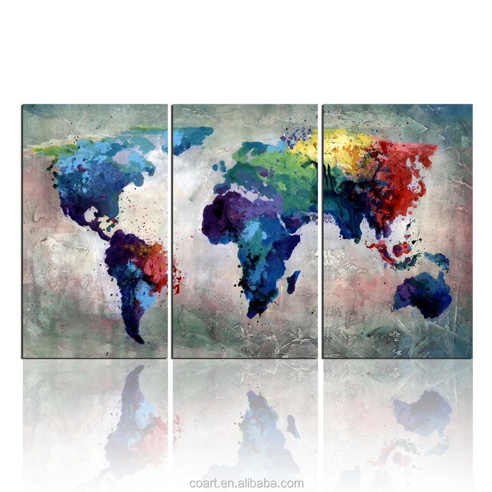 Handmade World Map Office Wall Decoration Pictures Oil Painting