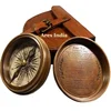 vintage nautical brass compass with leather case for guide camping survival hiking navigation direction sport adventure forest