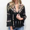 Elegant Fashion Wholesale Price bohemian floral embroidery vintage Black jacket with fringe lace
