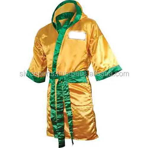 Satin Silk Boxing Gown Robe For Men / Custom Boxing Robe With Hood