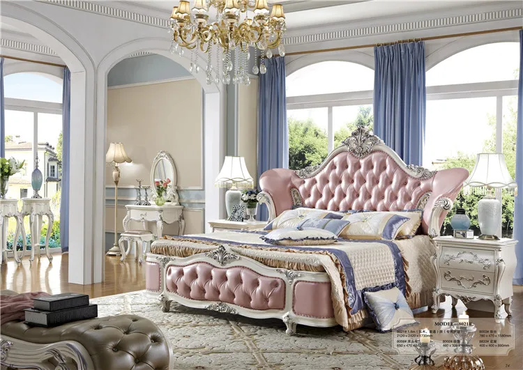 Cheap Pink Leather White French Style Bedroom Furniture Bedding Set.jpg