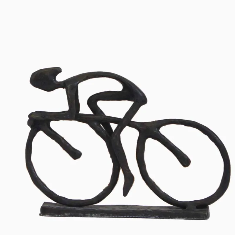 Metal cast iron bicycle cyclist sculpture for home decoration