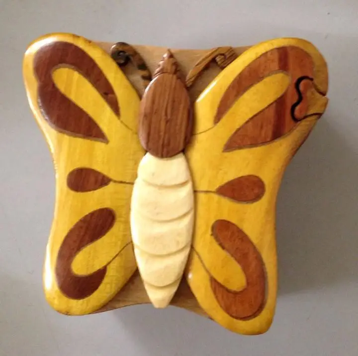 Wooden Butterfly Puzzle Trinket  Box Carving Butterfly Design 