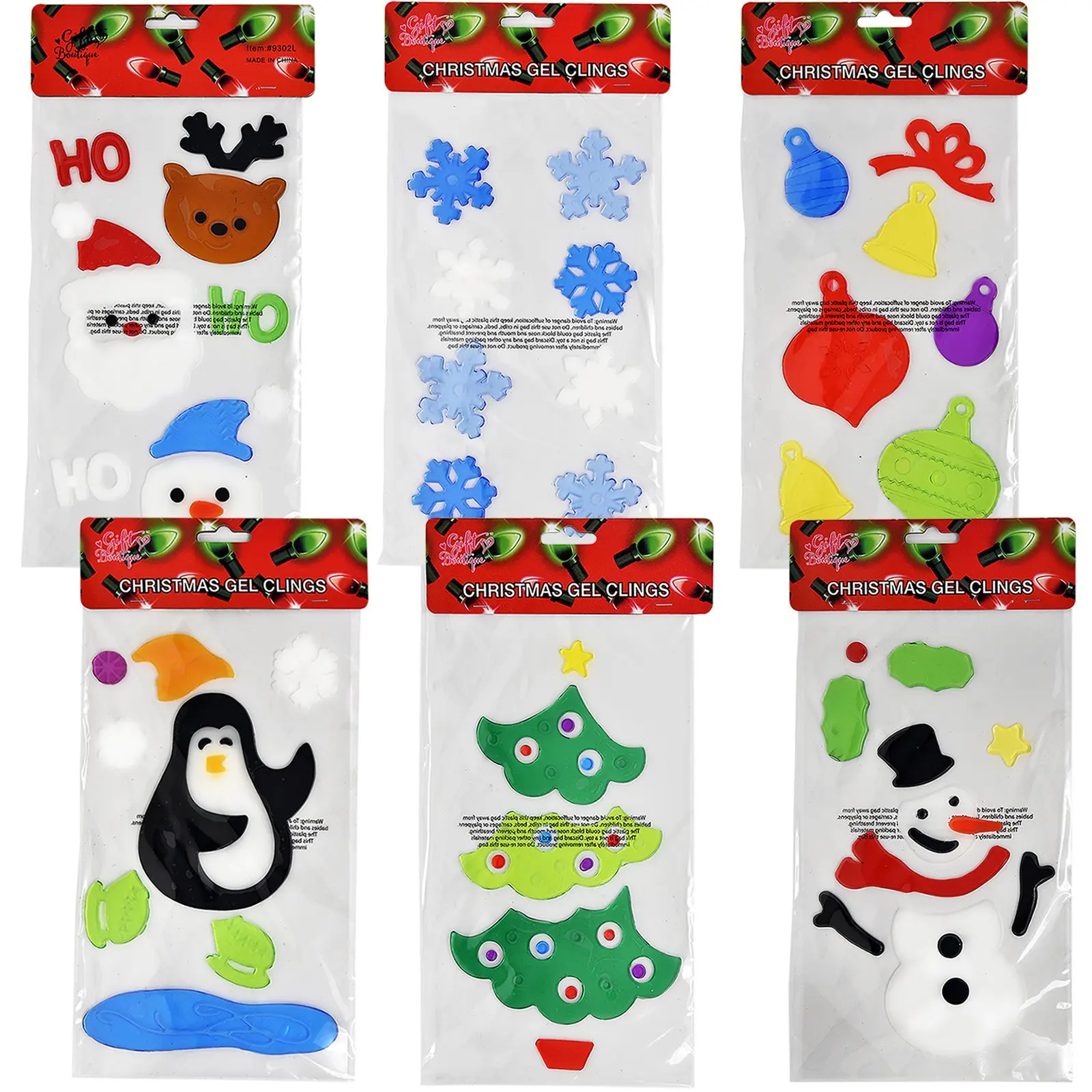 Get Quotations · 6 Christmas Window Gel Clings Merry Christmas Happy Holidays Santa Snowman