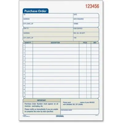 Tops 46141 Purchase Order Book, 5-9/16 x 7 15/16, Three-Part Carbonless, 50 Sets/Book
