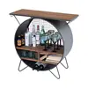 Industrial Iron & wood Round Bar Cabinet, Antique wood & Rustic Iron Wine display Rack cabinet