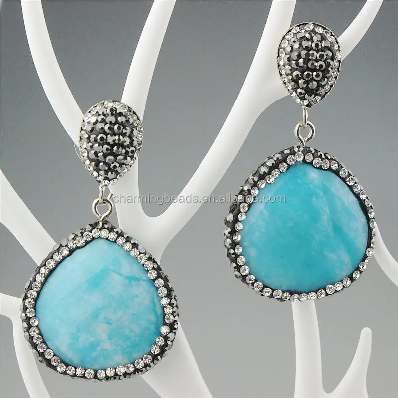 CH-ZSE0393 natural stone pendant jewelry earring,rhinestone fashion agate stud earring,wholesale gemstone dangle earring