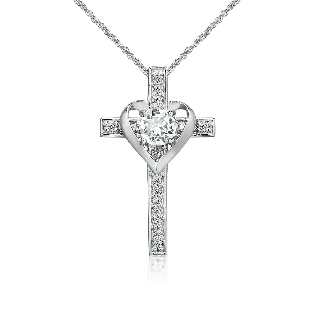 Girls Sterling Silver Cross Heart Locket Necklace