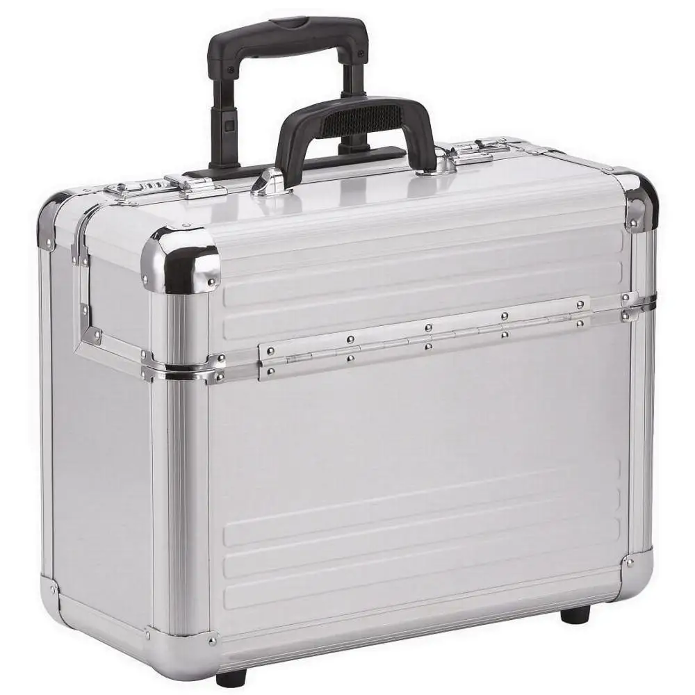 silver aluminium pilot case with rollers