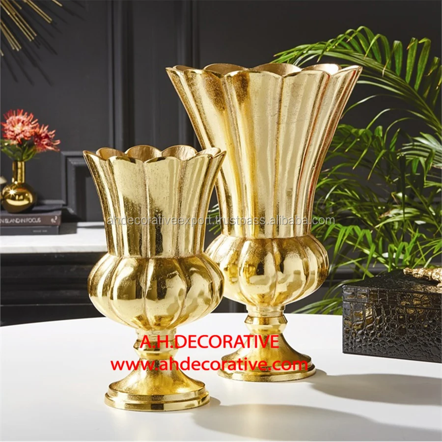 Decorative Gold Flower Vase, View trumpet vase for wedding, A.H
