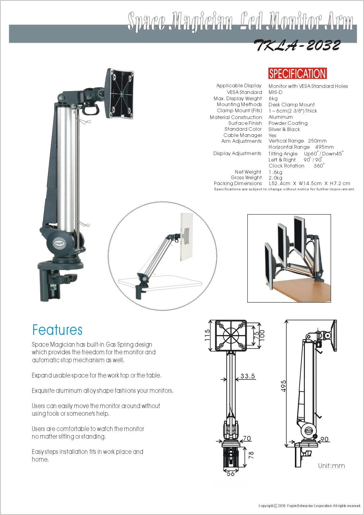 Space Magician Gas Spring Monitor Arm (desk Clamp Mount) - Buy Gas ...