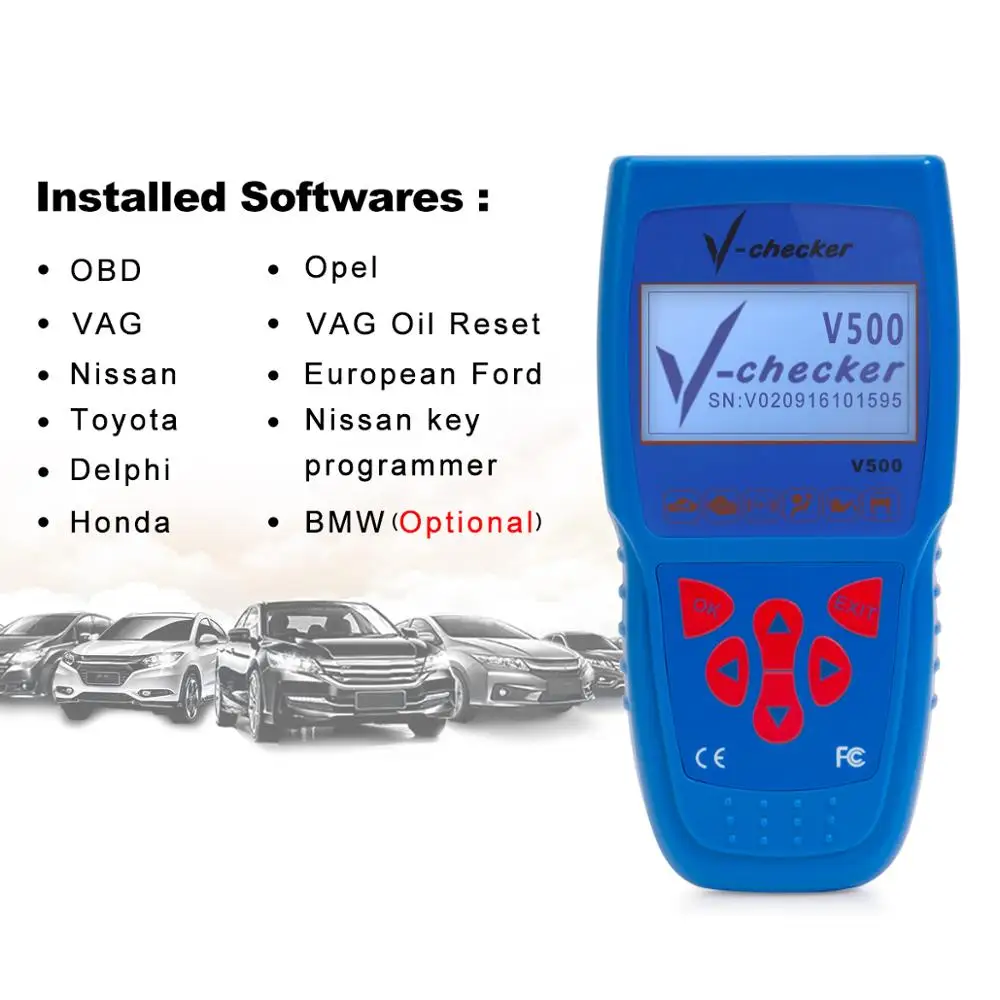 V-checker V500 Auto Code Reader EOBD OBD2 Scanner Scan Tool Testing Engine/Transmission/ABS/Airbag System scanner