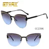 CC2396 2018 cat eye clear frame rimless metal rivet sunglasses