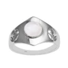 925 Sterling Silver 7mm Round Rainbow Moonstone Tapering Band with Celtic Cutout Design On Shoulder Designer Shank Ring